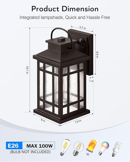 Outdoor Light Fixture, Dusk to Dawn Outside Lights for House, Brown Outside Sconce Lighting, Oil Rubbed Bronze Exterior Porch Lights Wall Mount, Modern Outdoor Wall Lantern for Patio Garage