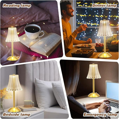 Liliful 6 Pcs Cordless Table Lamp Rechargeable Touch LED Small Gold Portable Battery Operated USB-c Desk Lamp 3 Color Dimmable for Bedroom Living Room Dining (Gold,Rose Style)