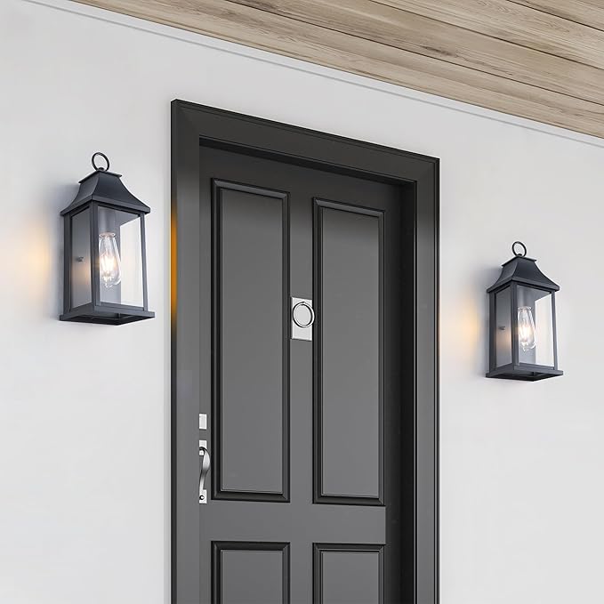 Dusk to Dawn Outdoor Light Fixtures, 15" Outdoor Wall Light Fixtures, Black Exterior Wall Sconce Lights, Waterproof Outside Lantern Lamp for Porch, Front Door, Garage