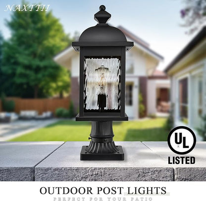 Outdoor Post Lights 21 Inch Height Large Size Lamp Post Outdoor Lighting Black Porch Lights Outdoor Pillar Lantern with Water Ripple Glass for Garden Backyard Walkway and Pathway