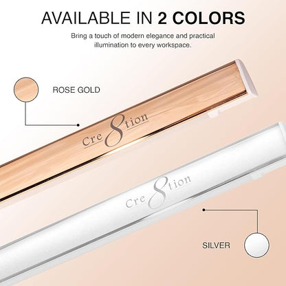 Cre8tion Ultra‑Slim LED Desk Lamp, Champagne Gold, 12 W Sleek Task Light for Nail Salons, Lash Techs, Home Offices (Silver)