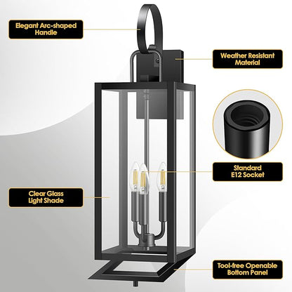 25'' Extra Large Exterior Lighting Fixtures with Closed Bottom, 2-Pack Waterproof Anti Rust Modern Front Porch Light, Outdoor Sconce Lights with E12 Socket, for Big House Garage Supermarket Factory