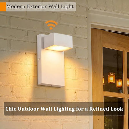 Alighting Outdoor Light Fixtures with Dusk to Dawn Sensor, White LED Porch Lights, 3000K Warm White, Rust-Resistant Modern Waterproof Wall Lantern for for Porch, Patio, Garage, Entryway