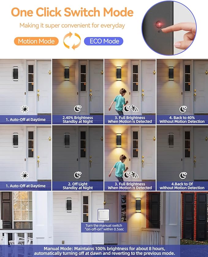 RAYVO Motion Sensor Outdoor Lights, Modern Dusk to Dawn Exterior Up and Down Sconce with Black Finish, Waterproof Wall Mount Lighting for Porch Garage, Bulbs Included