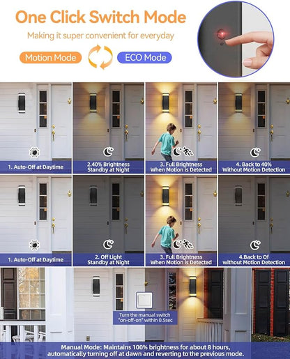 RAYVO Motion Sensor Outdoor Lights, Modern Dusk to Dawn Exterior Up and Down Sconce with Black Finish, Waterproof Wall Mount Lighting for Porch Garage, Bulbs Included