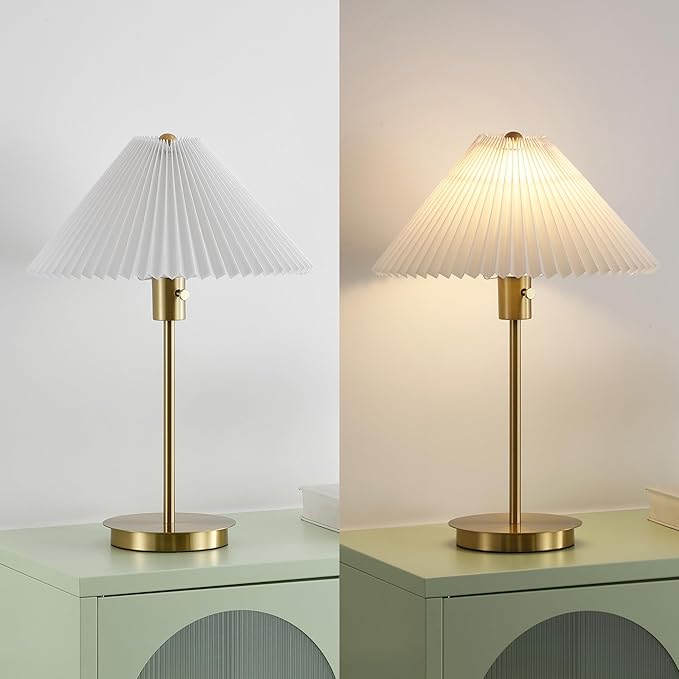 JONATHAN Y JYL1149A 21.25" Modern Glam Metal Table Lamp with USB Charging Port, Brass Gold Bedside Lamp for Bedroom, Living Room, Minimalist Desk Lamp with White Pleated Shade, LED Bulb Included