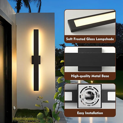 Black Long Outdoor Wall Lights Modern Exterior Lighting Fixtures 31.5 Inch Outdoor Wall Sconce LED 3000K IP65 Waterproof Wall Mount Outside Lights for House Garage Front Door Patio 1Pack