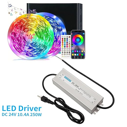 LED Driver 24V250W Waterproof Power Supply AC90-120V to DC24V10.4A Waterproof Low Voltage Transformer Suitable for Indoor and Outdoor LED Light Strips and Any 24V DC High-End Devices
