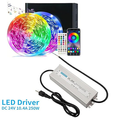 LED Driver 24V250W Waterproof Power Supply AC90-120V to DC24V10.4A Waterproof Low Voltage Transformer Suitable for Indoor and Outdoor LED Light Strips and Any 24V DC High-End Devices