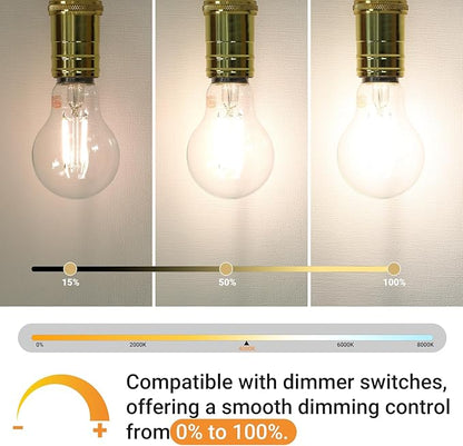 A19 E26 Base Dimmable Edison LED Bulb, 6W(60 Watt Equivalent) Stepless Dimming Light Bulbs 600lm, 4000K Neutral White, Vintage Clear Glass LED Filament Bulb for Home, Wall Sconce, Chandelier, 6 Pack