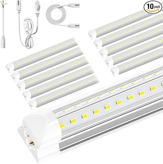 8ft LED Shop Light - 90W 12000lm 5000K, 8 Foot LED Shop Light Fixture, V Shape Bulbs for Garage, Workshop, Warehouse, Plug and Play, Energy Efficient (10 Pack)