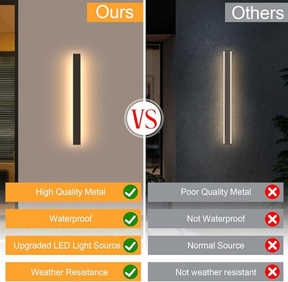 Porch Wall Lights 31.5" Black Outdoor Wall Light 3000K Modern Waterproof Anti Rust Exterior Wall Sconces Long LED Linear Exterior Lighting Fixtures for Patio Garage Swimming Pools
