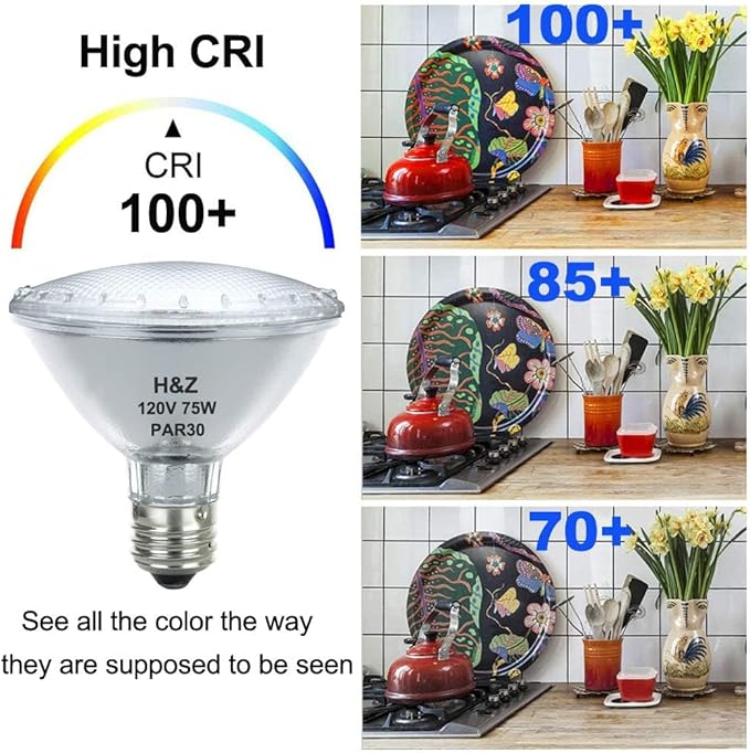 H&Z Par30 Short Neck, 6 Pack High Output Par30s Halogen 75W 120V, Par30 Dimmable Warm White 3000K, 75W Par30 Flood Light with E26 Medium Base for Recessed Trim Lighting, Track Light