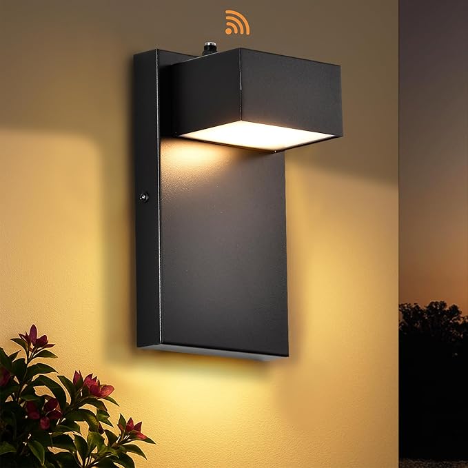 Alighting Outdoor Wall Light Fixtures with Dusk to Dawn Sensor, Modern Black LED Porch Lights Outdoor, 3000K Warm White Waterproof Wall Sconce for House, Garage, Patio, Entryway