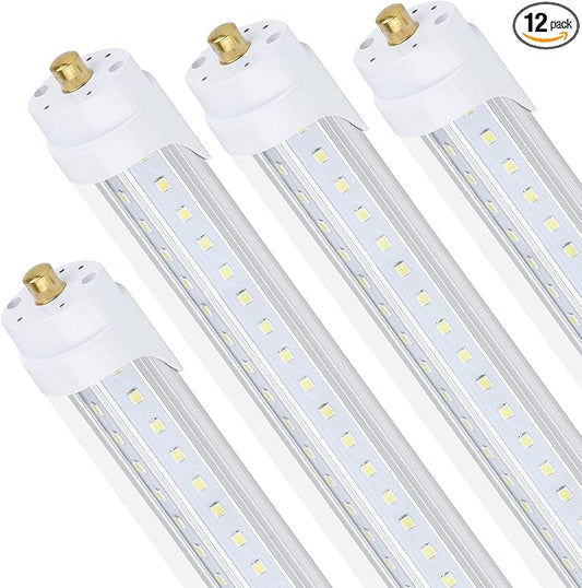 (4-Pack),T8/T10/T12 8FT LED Tube Light, Single Pin FA8 Base, 100W 15000LM 6000K Cold White, 270 Degree V Shaped LED Fluorescent Bulb (250W Equiv.), Clear Cover, Dual-Ended Power