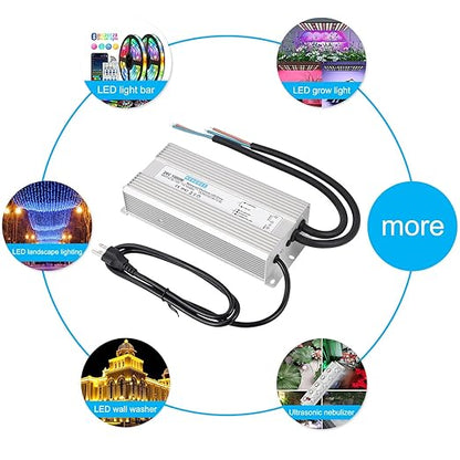 LED Driver 24V1000W Waterproof Power Supply AC95-132V to DC24V41.6A Low Voltage DC Transformer IP67 with 3-pin US Plug Suitable for Indoor and Outdoor LED Lighting and Any 24V DC Devices