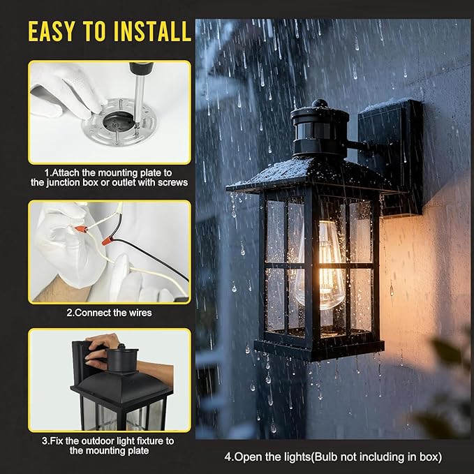 6Pack 15inch Large Outdoor Wall Lights,Modern Black Exterior Wall Light Fixture Lanterns with E26 Sockets & Tempered Glass,Waterproof Porch Lighting for Wall,Porch,Garage,Garden