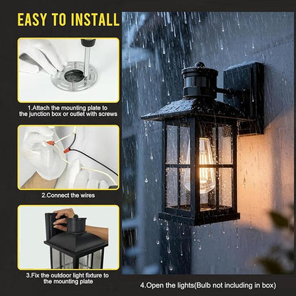 4 Pack 15inch Large Outdoor Wall Lights,Modern Black Exterior Wall Light Fixture Lanterns with E26 Sockets & Tempered Glass,Waterproof Porch Lighting for Wall,Porch,Garage,Garden