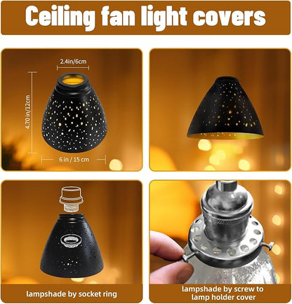 Ceiling Fan Light Covers, 3 Pack Pendant Light Shade Replacement with 1-5/8" Fitter, ALUCSET 4.7" Height and 6" Diameter, Metal Bell Shaped Cover for Chandelier Pendant Light (Dilated)