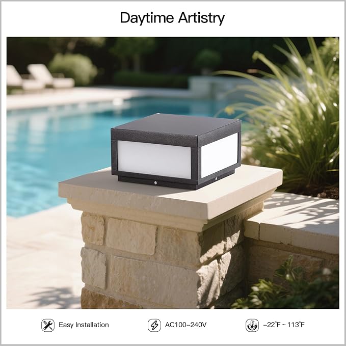 Outdoor Post Lights Hard Wired, AC100-240V 11.8" Column Light, Modern Pillar Lights Outdoor Waterproof, 3000K Square Post Lamp LED Lighting, Large Gate Fence Posts Light for Garden Patio Outside