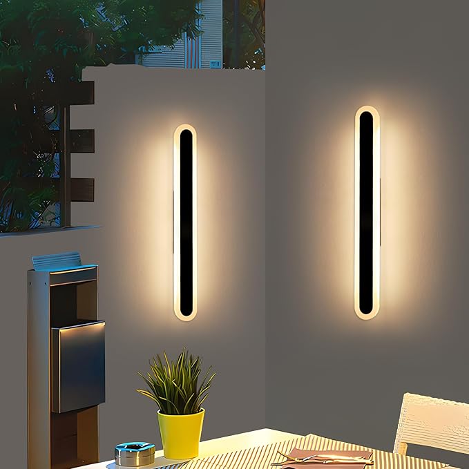 2 Pack 31.4inch Modern Exterior Wall Lights, 3 CCT 3000K/4500K/6000K, Long Oval Outdoor Wall Mount Sconces, 31W, IP65 Waterproof Minimalist Strip Led Lighting for House, Porch, Garage, Garden