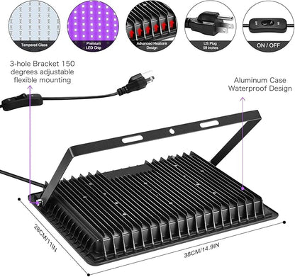 4 Pack 400W LED Flood Black Lights,395nm to 405nm UV Outdoor Flood High Power Blacklight Light with Plug in, IP66 Waterproof Large Black Light Spotlight for Glow Party Large Space, Halloween