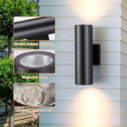 Up and Down Wall Lights 1 Pack, Cylinder Outdoor Wall Sconce Light Aluminum Modern Outdoor Light Fixture and Exterior Wall Sconces Anti-Rust Waterproof for Porch Patio Wet Location Door Way