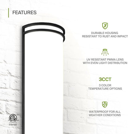 ASD 36 Inch LED Outdoor & Indoor Wall Mount Light Fixture - Matte Black Modern Wall Sconce Lighting - 30W 120-277V 3000K 4000K 5000K Adjustable Dimmable Front Door & Patio Exterior Lights - ETL