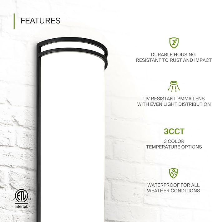 ASD 36 Inch LED Outdoor & Indoor Wall Mount Light Fixture - Matte Black Modern Wall Sconce Lighting - 30W 120-277V 3000K 4000K 5000K Dimmable Front Door & Patio Exterior Lights - ETL, 2 Pack
