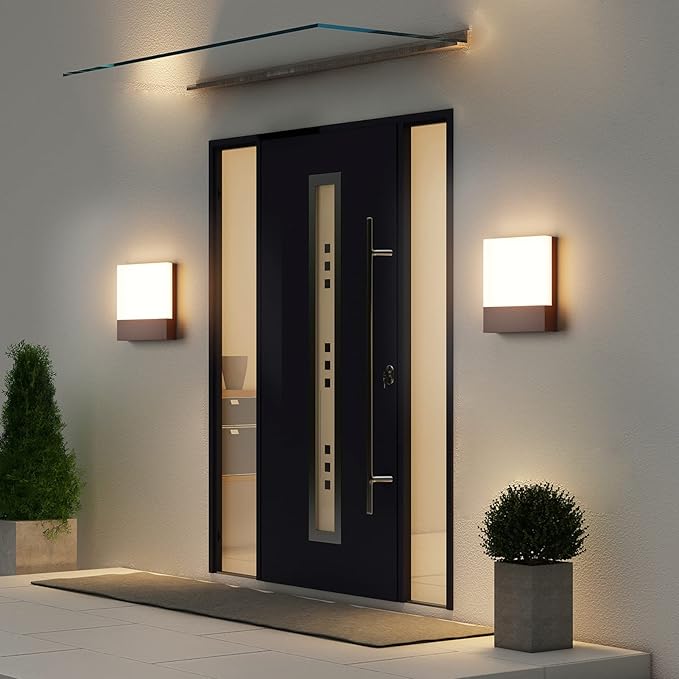 Modern Outdoor Led Wall Light, 24W 3000K Wall Porch & Patio Light,Exterior Hardwired Wall Light Fixtures,IP65 Waterproof Square Wall Lamp for Garage, Front Door,House Yard(Rust,1-Pack)