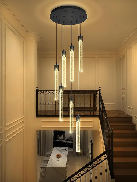 Pendant Light Fixtures LED Black 8-Light Chandelier for Living Room Modern Bubble Crystal Chandelier Entryway Foyer Dimmale 2700K-6000K