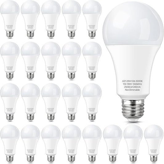 KINDEEP 150-200W Equivalent 23W E26 LED Bulb, A21 LED Super Bright Light Bulb, 2500 Lumens, Daylight White 5000K for Your Home, Office, Store, Garage, Warehouse,24-Pack