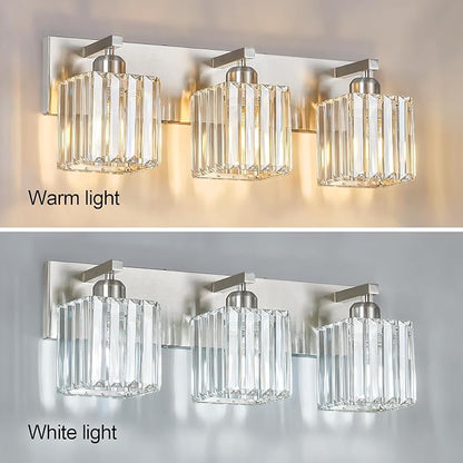 Modern Vanity Light 3-Lights Brushed Nickel Vanity Light Crystal Bathroom Wall Light Bathroom Light Fixtures