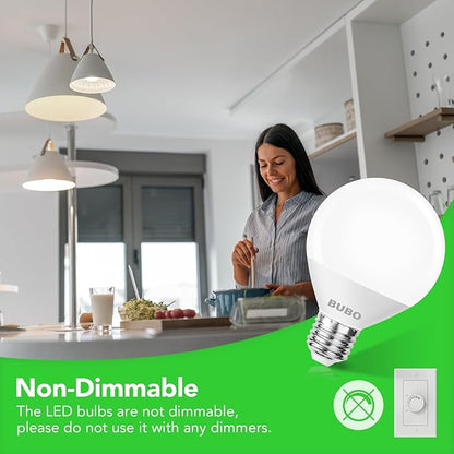 BUBO Vanity Light Bulbs 60 Watt Equivalent, Bathroom Light Bulbs Cool White 4000K, G25 Globe Round Light Bulb 800 Lumens, E26 Medium Base, 7W, Non-Dimmable, 12 Pack