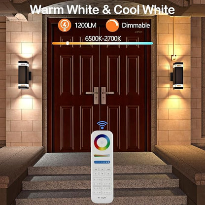 wowlite Smart Up and Down Lights Outdoor 2 Pack, RGBCW Exterior Lighting Fixtures WiFi App Control 2700K-6500K Ambience Wall Sconce Light Color Changing, Black Exterior Lights for House Porch Patio
