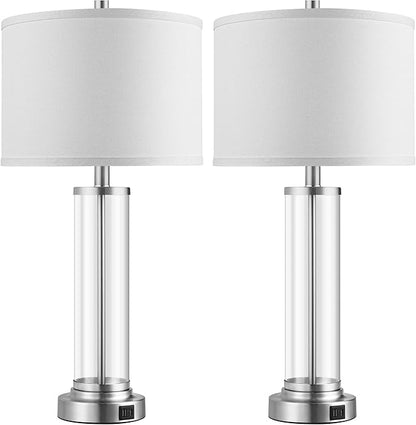 QiMH Touch Control Table Lamps Set of 2 with USB A+C Ports, 3-Way Dimmable Bedside Lamp for Living Room Bedroom House, Modern Nightstand Lamp with 2 LED Bulbs