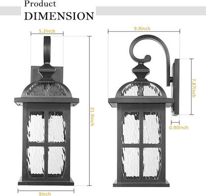 Darkaway Large Outdoor Wall Light, 22inch Exterior Light Fixture with Water Ripple Glass, Aluminum Outside Lights Sconces Exterior Lighting for House Porch Patio Doorway Garage