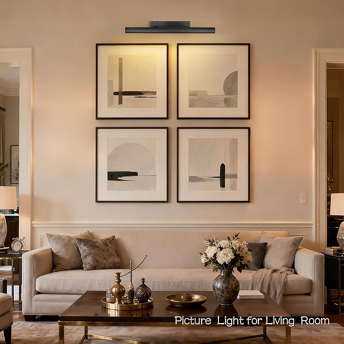 Matte Black Picture Lights for Wall, 24" Art Light Hardwired, 3-Light Bronze Gallery Light, Warm White 2700k Dimmable Picture Frame Lights, 270° Vanity Light for Bathroom, Living Room, Hallway