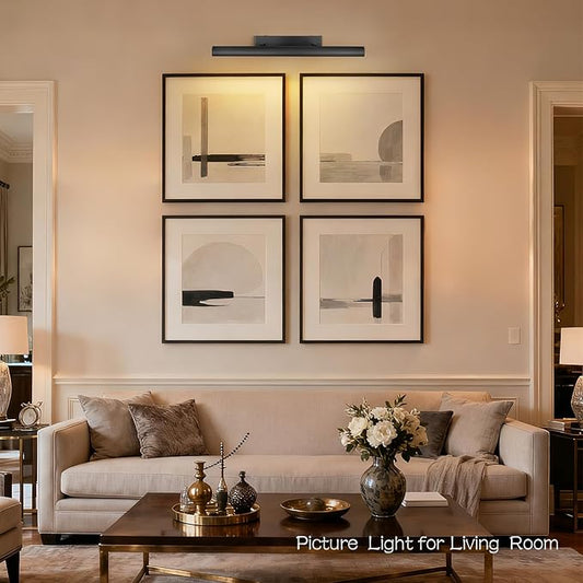 Matte Black Picture Lights for Wall, 24" Art Light Hardwired, 3-Light Bronze Gallery Light, Warm White 2700k Dimmable Picture Frame Lights, 270° Vanity Light for Bathroom, Living Room, Hallway