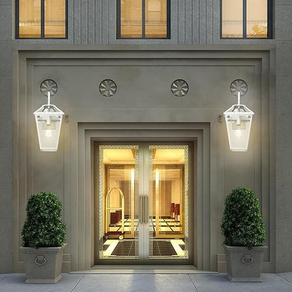 Outdoor Light Fixtures Wall Mount, Waterproof Exterior Wall Lanterns with Glass, Outside Wall Sconces, Front Porch Lights for House Garage Doorway Patio (White, Clear Glass)