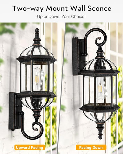 VIANIS 22" Large Dusk to Dawn Outdoor Lighting, Oil Rubbed Bronze Outdoor Wall Lights, Porch Lights Outdoor with Tempered Beveled Glass, Waterproof Exterior Lighting Fixtures, Classic Type