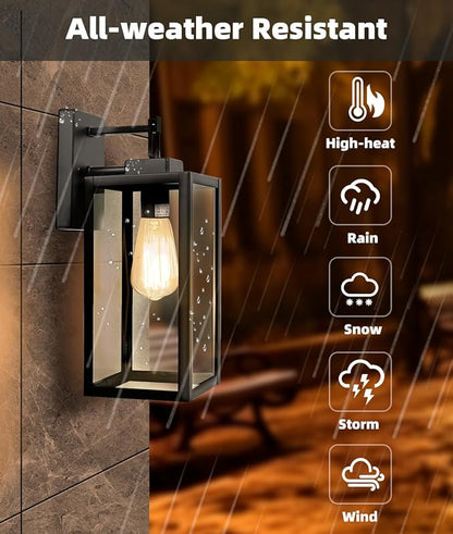 2 Pack Outdoor Wall Light - 14 Inch Exterior Wall Sconce for House, Outdoor Black Wall Lantern for Garage&Patio Front Door, Outside Porch Light Fixture with Glass Shade