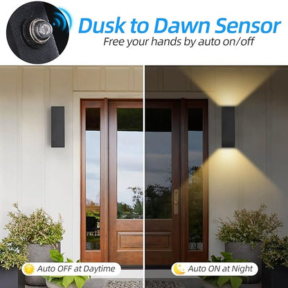 Dusk to Dawn Outdoor Lighting 2 Pack, Modern Outdoor Wall Lights Black Exterior Lighting Fixtures with E26 Base, Waterproof Sconce Outside Lights for House Porch Front Door, Bulbs Included