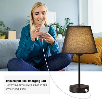 Table Lamp, Bedside Lamp Set of 2 with Dual USB Charging Ports, Modern Nightstand Light Perfect for Bedroom, Living Room, Study Room (Black)…