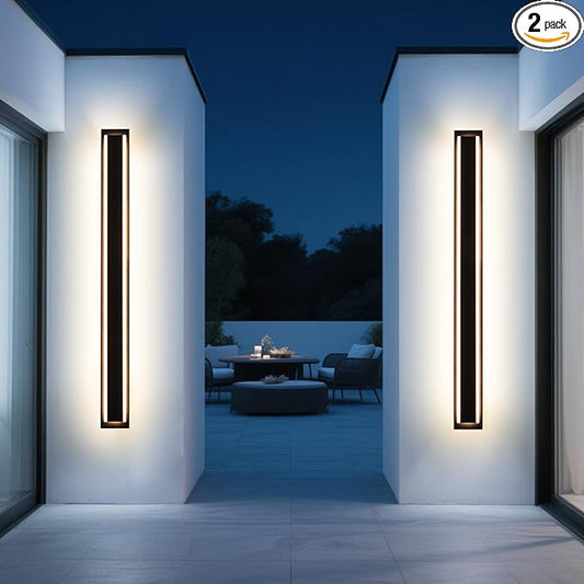 MELUCEE 2 Pack 60 Inch Outdoor Long Wall Lights, 5 Color Dimmable Outside Linear Long Strip LED Wall Sconce, Black Exterior Light Fixture for House, Garage, Porch, Patio, IP65 Waterproof, 3000K-6000K