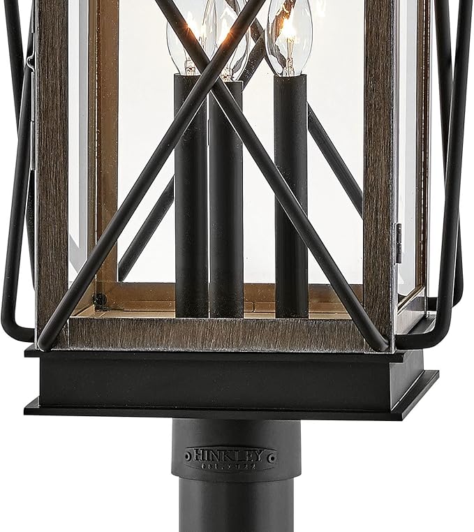 Hinkley Montecito Medium Post Top or Pier Mount Outdoor Lantern - Aluminum, Clear Glass, Timeless Elegance - Black Finish with Driftwood Gray Accent