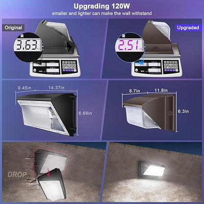 ledmo LED Wall Pack Lights 120W - 15600LM Switch Control 5000K Wall Mount Lighting Commercial and Industrial Outdoor Security Flood Lighting for Buildings,Warehouses, Parking Lots,Yard