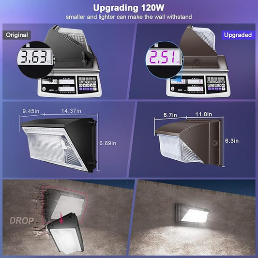 ledmo LED Wall Pack Lights 120W - 15600LM Switch Control 5000K Wall Mount Lighting Commercial and Industrial Outdoor Security Flood Lighting for Buildings,Warehouses, Parking Lots,Yard