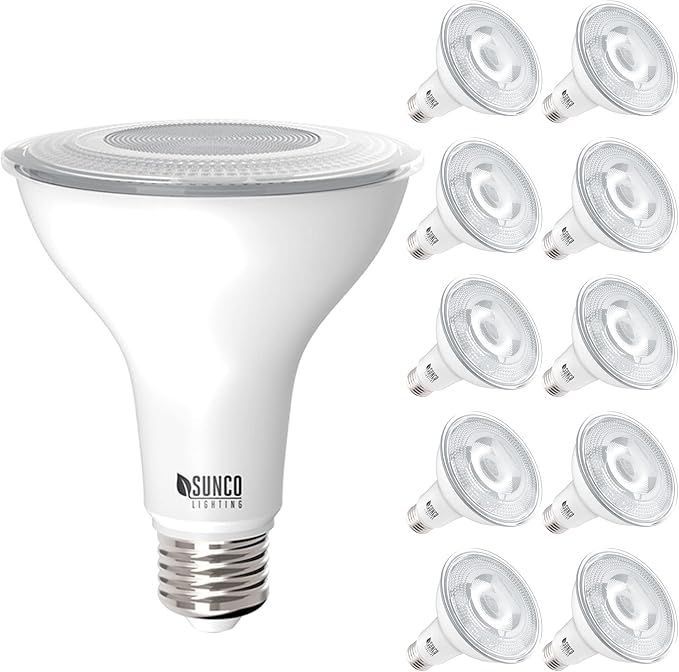 Sunco 10 Pack PAR30 LED Bulbs, Flood Light Outdoor Indoor CRI90, 11W-75W, Dimmable, 5000K Daylight, 850 LM, E26 Base, Wet-Rated, Super Bright, IP65 Waterproof, UL.