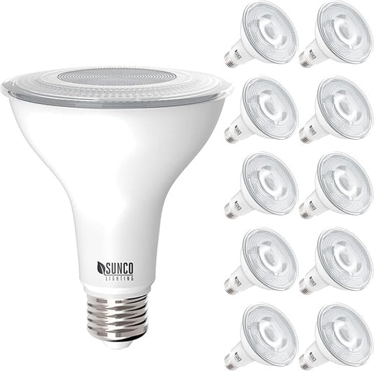 Sunco 10 Pack PAR30 LED Bulbs, Flood Light Outdoor Indoor CRI90, 11W-75W, Dimmable, 5000K Daylight, 850 LM, E26 Base, Wet-Rated, Super Bright, IP65 Waterproof, UL.